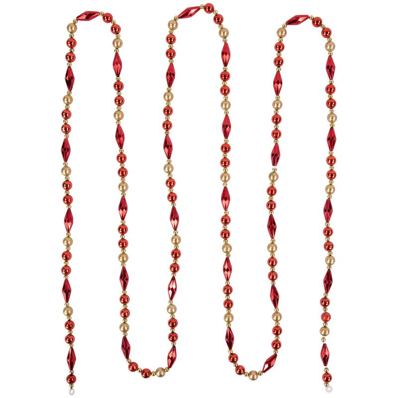 Northlight 9' Shiny and Matte Red and Gold Beaded Christmas Garland, Unlit, 1 of 7