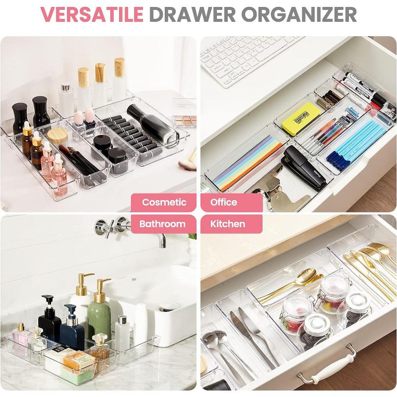 HOUSE DAY Makeup Drawer Trays 4-Type Clear Drawer Organizers with Silicone Pads 17 Pcs, 3 of 6