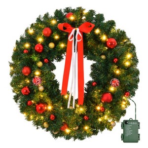 SEVOBAL Wreaths 36in Christmas Wreath Artificial Xmas Wreath with 270 PVC Tips and 18 DIY Ornaments for Wall Xmas Party Decoration, Green, 36"*5"*36" - 1 of 4