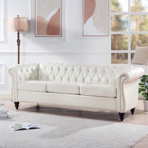 Kumasinova 84.65" Chesterfield Sofa with Rolled Arm, Modern PU Leather 3 Seater Sofa Couch, Upholstered Vintage Couch for Living Room - 1 of 4
