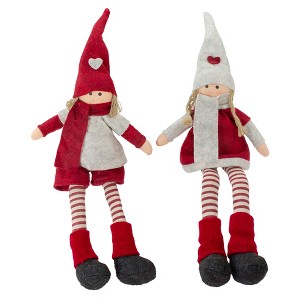 Northlight Plush Boy and Girl Sitting Christmas Figures - 19" - Red and Beige - Set of 2 - 1 of 4
