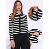INSPIRE CHIC Women's Button Down Long Sleeve Crew Neck Color Block Striped Crop Sweater - 2 of 4