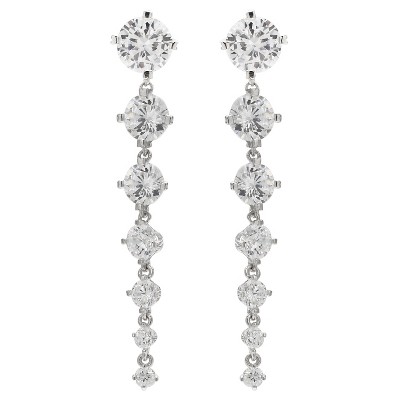 Women's Clear Round Cubic Zirconia Drop Earrings in Sterling Silver - Clear (2")