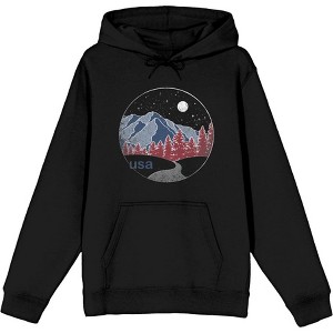 Americana Mountains and Trees Line Adult Long Sleeve Hoodie - 1 of 3