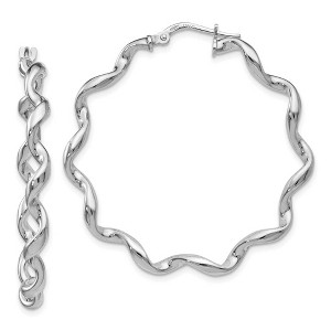 Black Bow Jewelry 3.5mm Polished Spiral Twisted Hoops in Silver, 38mm (1 1/2 in) - 1 of 4