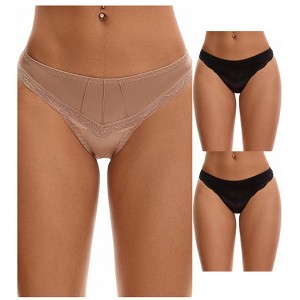 INSPIRE CHIC Women's Satin Silky Hipster Low Waisted Lace Trimmed Briefs 3 Packs - 1 of 4