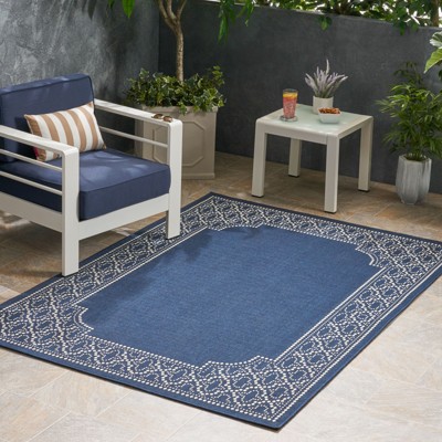 VisioGear Area Rug, 7'*5'3" Vintage Large Non-slip Rug For Living Room Kitchen Bedroom, Navy Blue, 84"*63"*0.16"