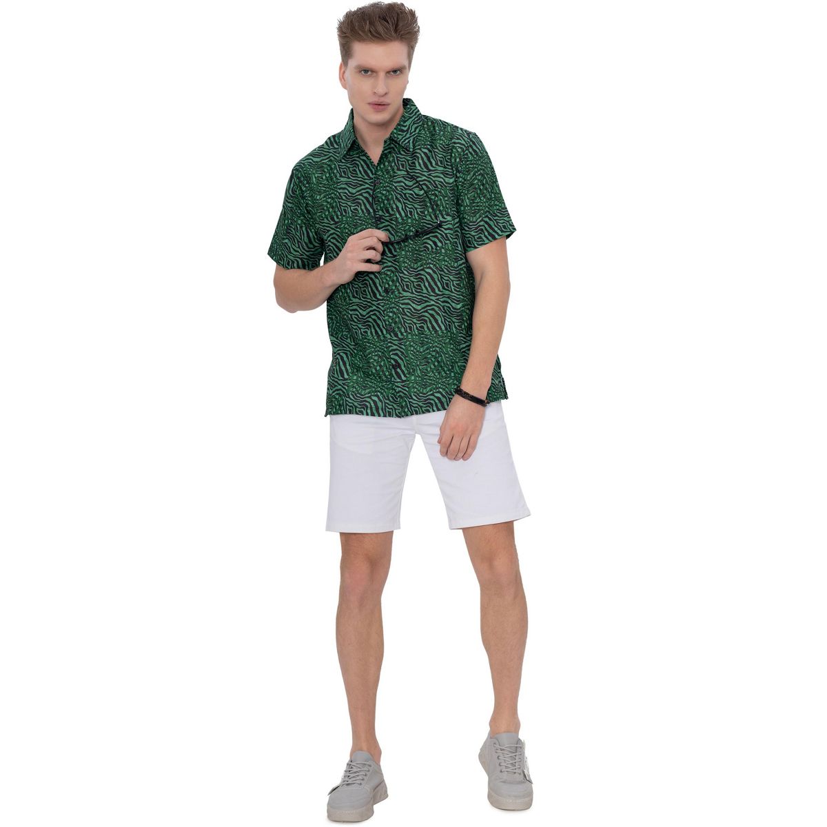 HAPPY BAY Men's Short Sleeve Button Down Shirts for Men XXL Animal Skin Green - thumbnail 6