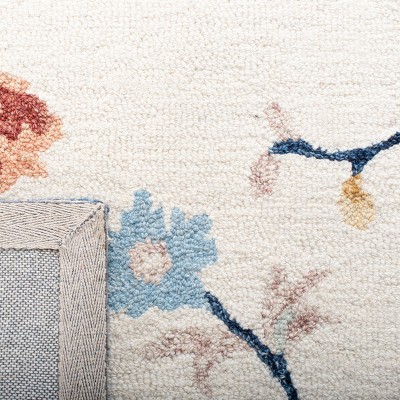 Ivory Floral Hand-Tufted Wool Square Area Rug