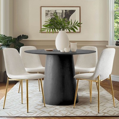 5 PCS Dining Table Set for 4 Modern Wood Round Table With 4 Upholstered Chairs for Dining Room,Farmhouse,Kitchen-Tanpinhause