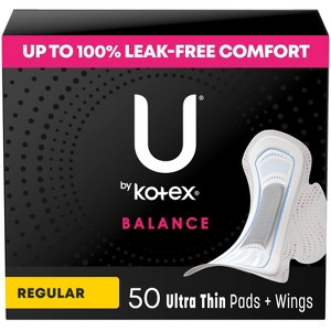 U by Kotex Balance Ultra Thin Regular Pads with Wings - Unscented - 1 of 4