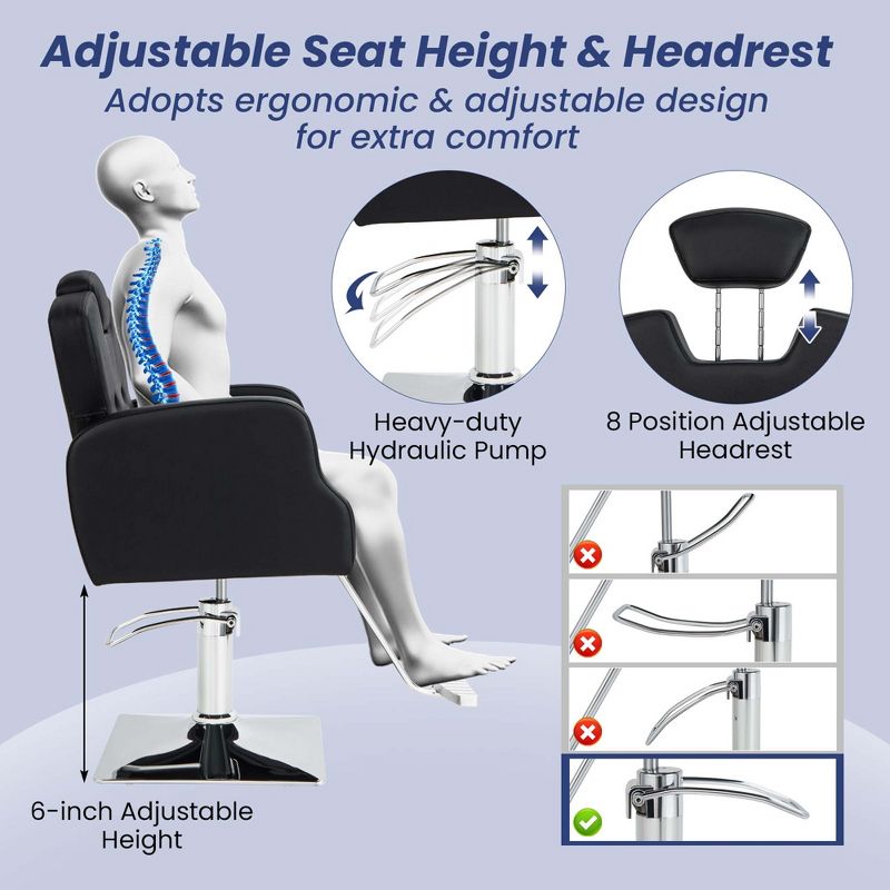 Costway Hydraulic Barber Chair 360 Degrees Swivel Salon Chairs with Adjustable Headrest, 4 of 11