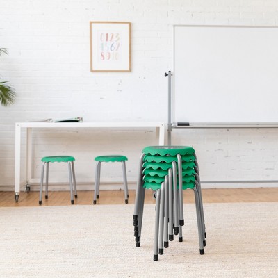 Emerald Green Stackable Plastic Stools with Steel Legs, 8-Piece Set