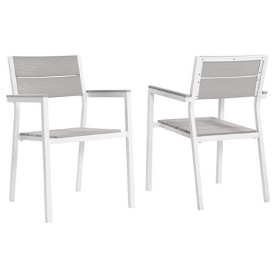 Maine Dining Armchair Outdoor Patio Set of 2 in White Light Gray - Modway