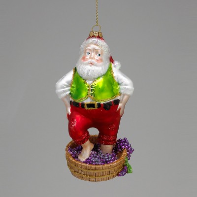 Kurt S. Adler 6.25" Tuscan Winery Santa Claus Stomping Grapes Glass Christmas Figure Ornament