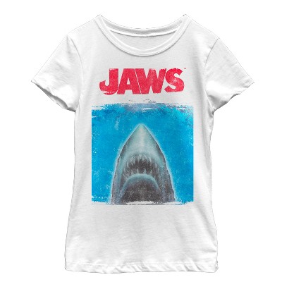 Girl's Jaws Shark Movie Poster T-Shirt - White - Medium