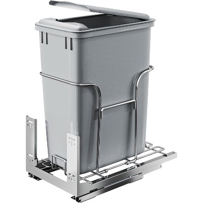 30 QT Pull-Out Trash Can with Full Extension Slides, Space-Saving Garbage Can Recycling Bin for Under Kitchen Cabinet, Gray