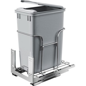 30 QT Pull-Out Trash Can with Full Extension Slides, Space-Saving Garbage Can Recycling Bin for Under Kitchen Cabinet, Gray - 1 of 2
