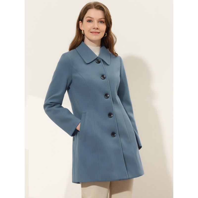 Allegra K Women's Collar Long Sleeve Single Breasted Winter Long Coat, 2 of 6