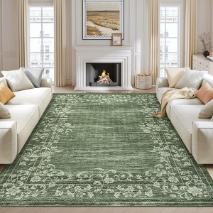 coucheta Area Rug, Non-Slip Carpet, Vintage Floral Bordered Accent Rugs, Soft Low Pile Floor Cover, Stain-Resistant for Home, Office - 1 of 4