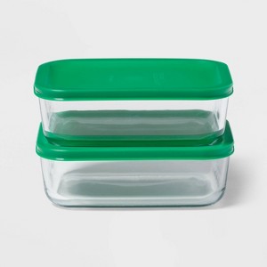 4pc (set of 2) 4c Rectangular Glass Food Storage Container Set - Room Essentials™ - 1 of 3