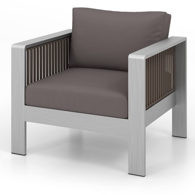 Tangkula Aluminum Single Sofa Outdoor Furniture Set w/ Thick Back & Seat Cushions