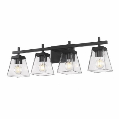Lauren Matte Black 4-Light Vanity with Clear Glass Shades