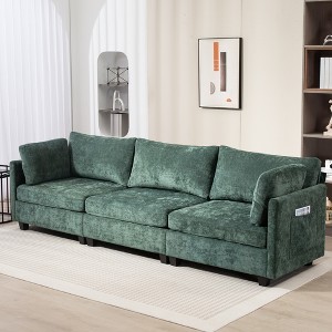 111.42*32.28in 3-Seater Chenille Deep Sofa,Comfy 3-Seater Couch,Conforms to body curves,with ultra-soft cushions&Side Pocket for Living Room,Office. - 1 of 1
