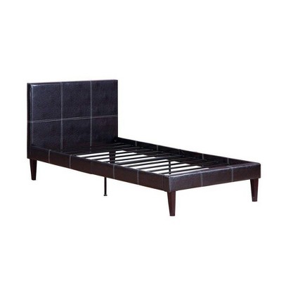 Full Leather Upholstered Bed with Slats Brown - Benzara
