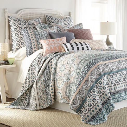 Linnea Blue Floral Quilt Set - King Quilt and Two King Shams Blue - Levtex  Home