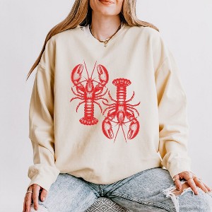 Simply Sage Market Women's Lightweight Garment Dyed Graphic Sweatshirt Two Lobsters - 1 of 4