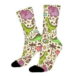 Cute Cartoon Dinosaur Women Printed Crew Socks Funny Funky Socks Soft Polyester Novelty Gifts for Artists Men - 1 of 1