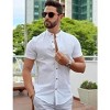 Men's Muscle Dress Shirts Slim Fit Stretch Banded Collar Short Sleeve Casual Button Down Shirt - 3 of 4