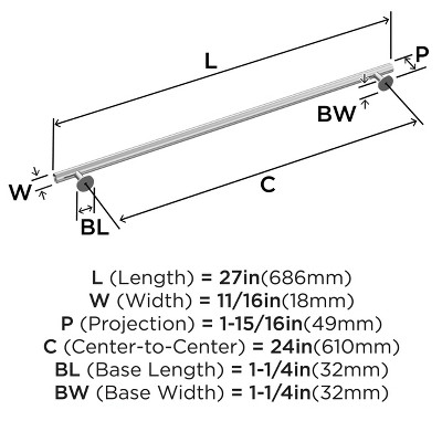 Polished Chrome 27-Inch Modern Appliance Pull with Mounting Hardware