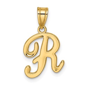 Black Bow Jewelry 14k Yellow Gold, Mimi Collection, Small Script Initial R Pendant - 1 of 4