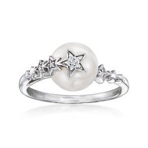 Ross-Simons 8.5-9mm Cultured Pearl Star Ring With Diamonds in Sterling Silver Size 5 - 1 of 4