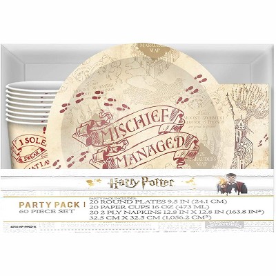 Silver Buffalo Harry Potter Marauders Map 60 Piece Party Tableware Set | Cups | Plates | Napkins