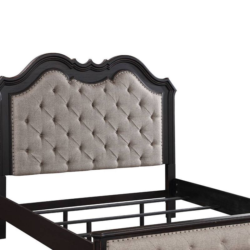 66.5&#34; Queen Bed Chelmsford Bed Beige Fabric Antique Black Finish - Acme Furniture, 2 of 9