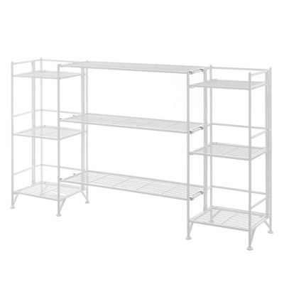 Breighton Home Xtra Storage 3 Tier Folding Metal Shelves with Set of 3 Deluxe Extension Shelves in White