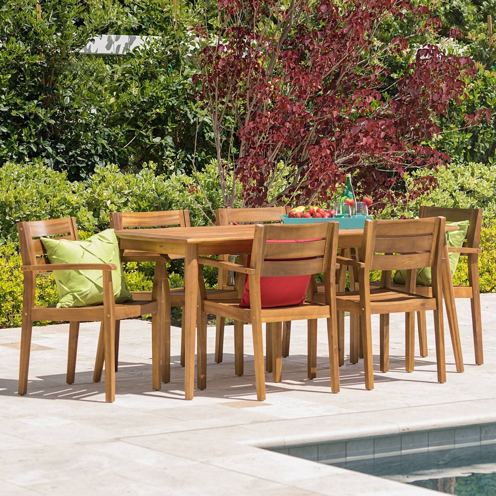 Stamford 7pc Acacia Wood Rectangle Dining Set Teak – Christopher Knight Home  – For the Patio​