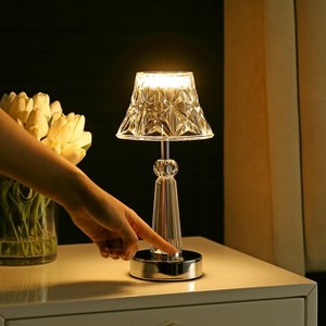 JONATHAN Y 11.5" Madelyn Bohemian Classic Acrylic Rechargeable Integrated LED Table Lamp Clear/Chrome: Portable, Dimmable, ETL Listed - 1 of 4