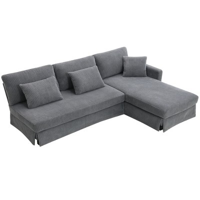 87''x61'' 4-Seat L-Shaped Corduroy Sofa with Reversible Chaise, Skirted Base, Convertible Sectional Couch