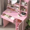 Vanity Desk with Mirror & Light, Large Drawer Three Level Storage Dresser, 3 Lighting Modes Adjustable Brightness, Bedroom Dressing Table(Pink) - 4 of 4