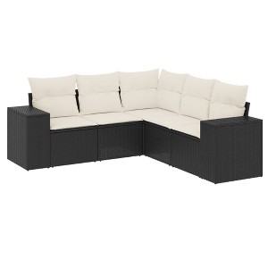 vidaXL Garden Sofa Set Black, Cream White Poly Rattan, Powder-Coated Steel - 1 of 4
