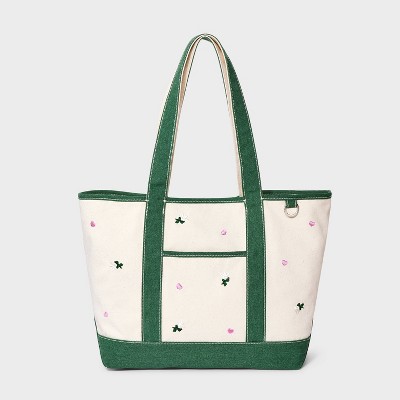 Floral Embroidered Canvas Tote Bag - Universal Thread™ Natural/Green