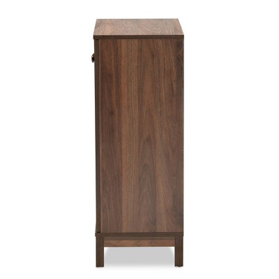 Walnut Brown Wood 2-Door Shoe Storage Cabinet