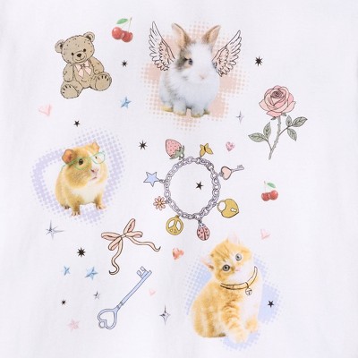Детские футболки Cat & Jack Girls' Short Sleeve 100% Cotton 'Animals' Oversized Graphic T-Shirt - Cat & Jack™ White L — фото 3
