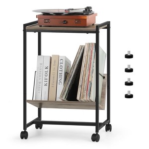 Oumilen 2-Tier Record Player Stand with Wheels and Vinyl Storage Shelf, Gray - 1 of 1