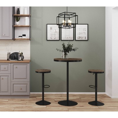 Dakota Industrial Black and Brown 3-Piece Pub Set with Adjustable Stools
