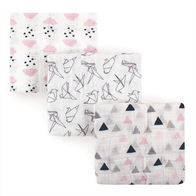 Hudson Baby Infant Girl Cotton Muslin Swaddle Blankets, Paper Birds, One Size